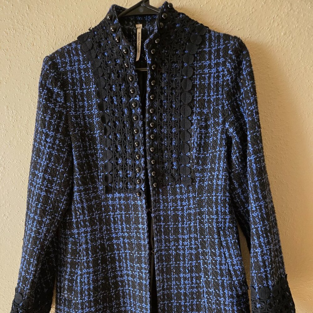 Chic Military Style Blue and Black Coat